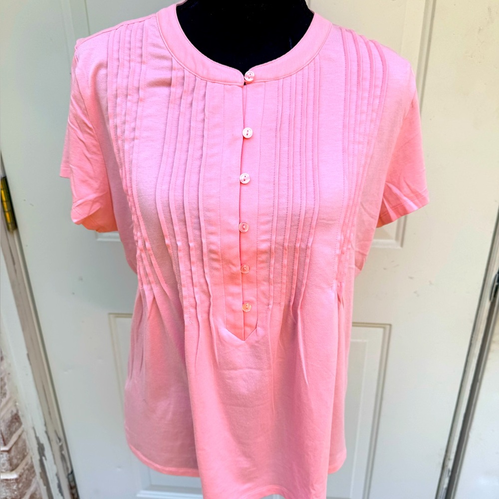 Lands' End, Short Sleeve, Pink Pleated Blouse, Size M